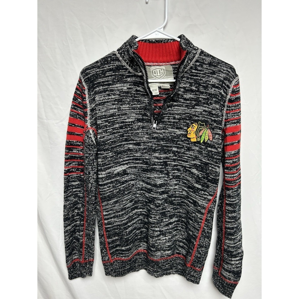 Chicago Blackhawks 1/4 Zip Sweater Gray, Old Time Hockey , Causeway Collection M